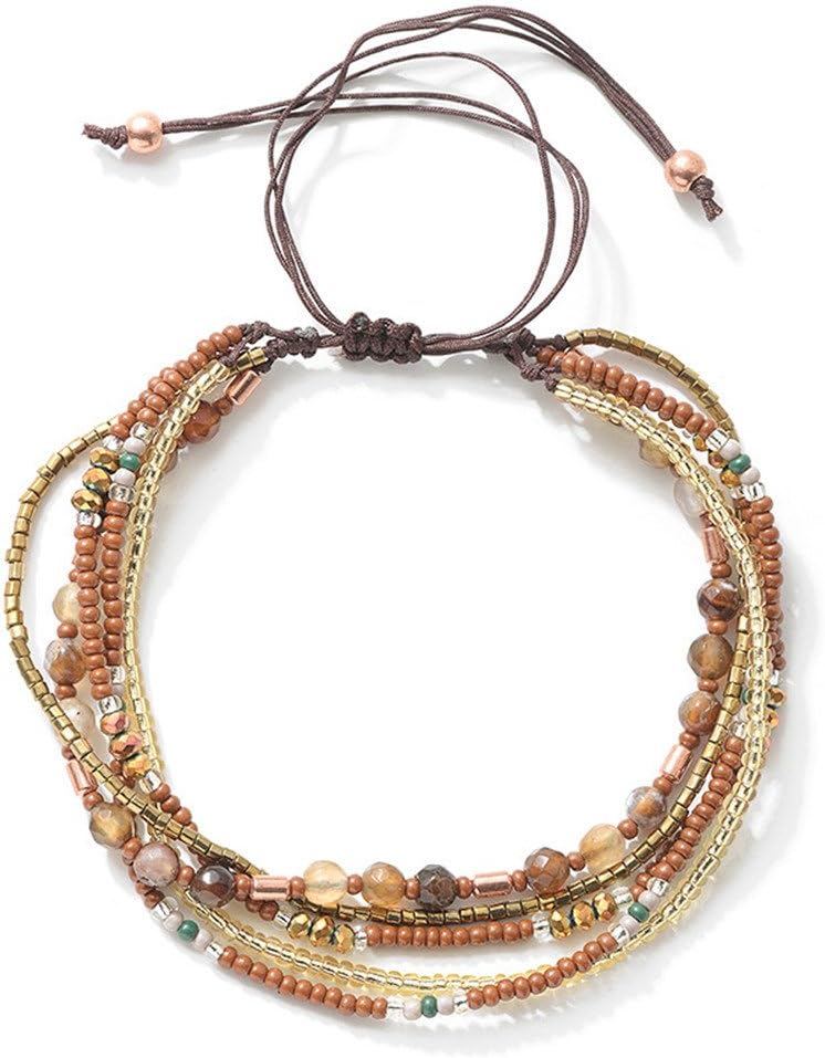 Handmade Adjustable Wrap Bracelet Bohemian String Braided Beads Anklets Gifts for Women