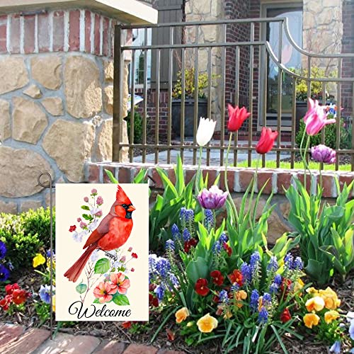 Cardinal Garden Flag Welcome Spring Garden Flag 12×18 Inch Small Vertical Double Sided Flowers Red Bird Yard Flag Outdoor Spring Summer Decorations Floral Cardinal Garden Flag #TOP5