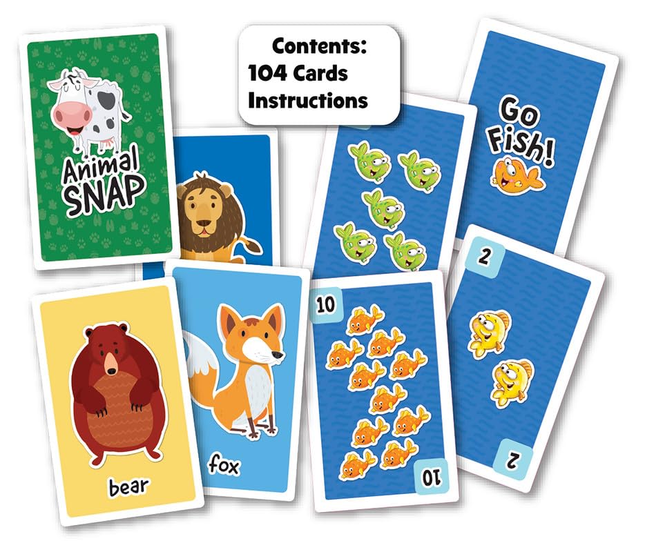 Image of Frank Animal Snap & Go Fish Card Games | 2-in-1 Fun Matching & Memory Game for Kids 4+ Years & Adults | Classic Travel-Friendly Card Game with 104 Cards for Family Game Night & Early Learning