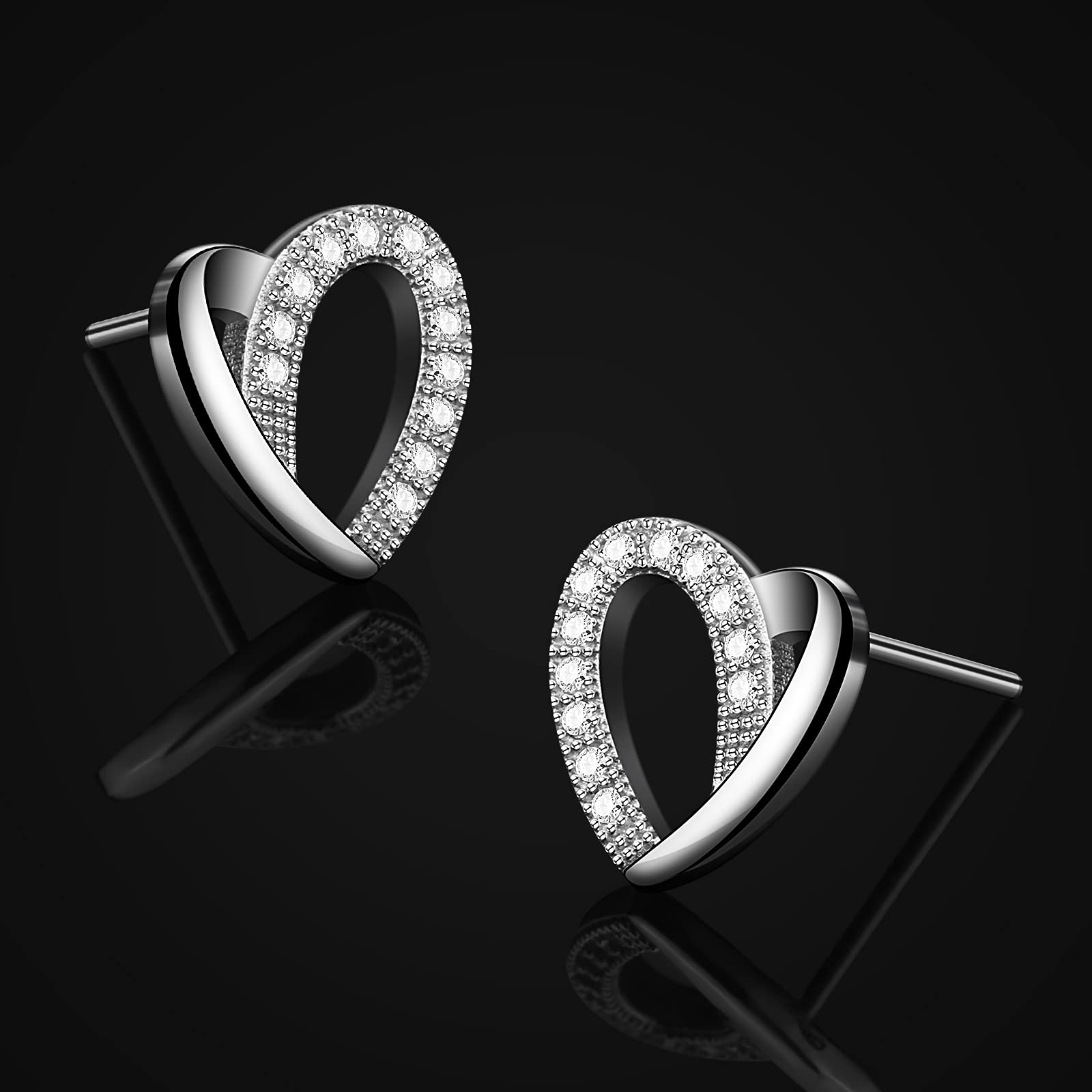 Jewlldeen Orecchini da donna Cuore Argento S925 con zircone Regali di Gioielli Regalo per Donna / Mogli / sorelle