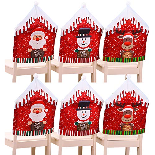 Runstarshow Housse de Chaise Noël Décoration de Noël Chapeau Homme de Neige Père Noël Props Fournitures pour Restaurant Salle à Manger Party Anniversaire Mariage (6 pcs E) Cover