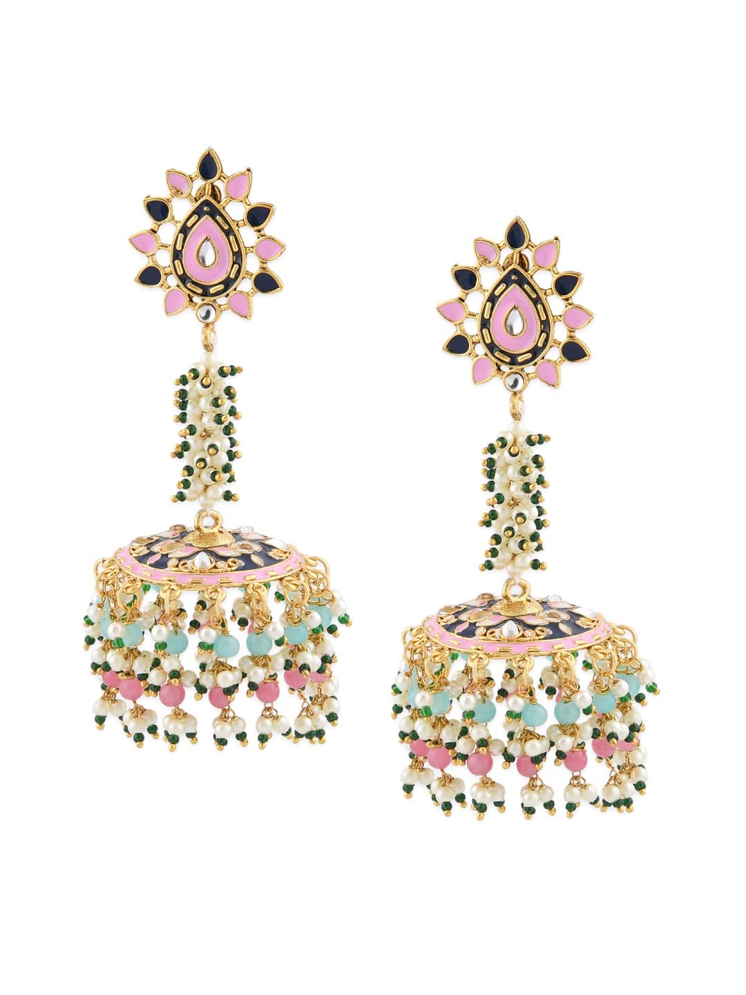 Zaveri Pearls Multicolor Clustered Beads & Meenakari Embellished Yellow Gold Jhumki Earring For Women-ZPFK11436 (B09MKMF39J) Amazon Price History, Amazon Price Tracker