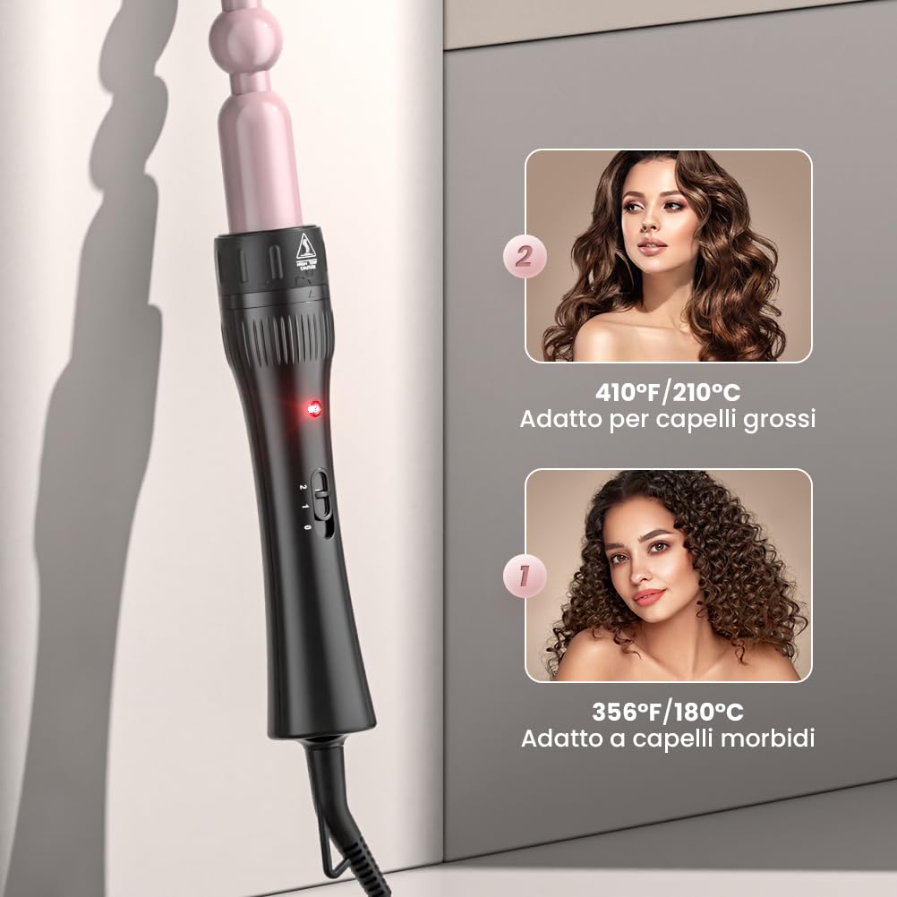 ELEHOT-Store Ferro Arricciacapelli 5 in 1, Ferro Arricciacapelli Professionale con Diversi Diametri, Rivestimento in Ceramica, Riscaldamento Rapido, Temperatura Regolabile, Crea Ricci Grandi e Piccoli
