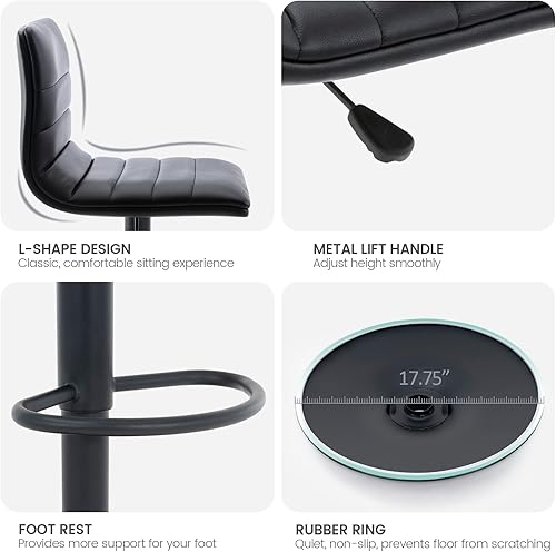 Miniatura 7 de Vogue Furniture Direct Taburetes de bar de piel sintética, modernos taburetes de bar giratorios cuadrados ajustables con respaldo, sillas de barra