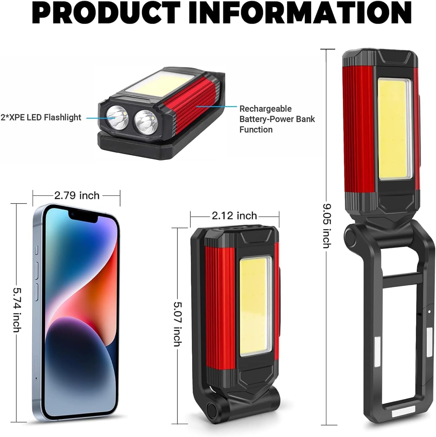 2PCS Lampada da Lavoro LED Ricaricabile con Base Magnetica, Portatile Torcia Pieghevole Impermeabile IPX6,Lampada di Ispezione Impermeabile 360° Rotante per Officina Auto Campeggio Emergenza