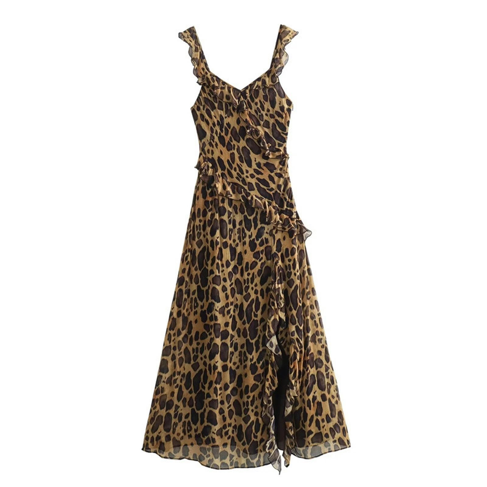 Robe d'été à volants léopard trapèze amincissante taille XS