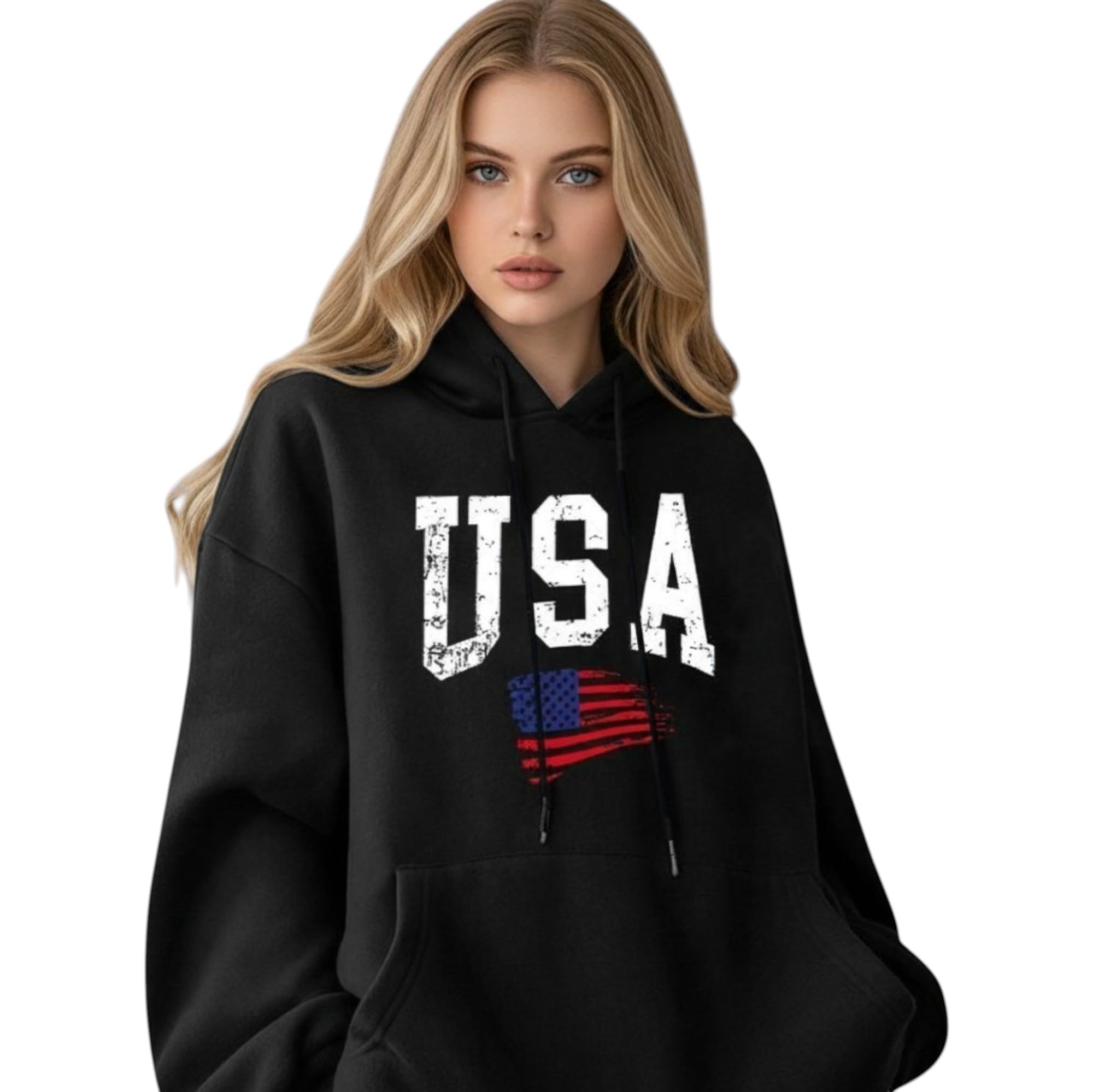 thread monk USA Printed Women's Hoodie, Full Sleeve, Hooded Sweatshirt, Soft Cotton Blend, Black, Casual Winter Wear-picture-14