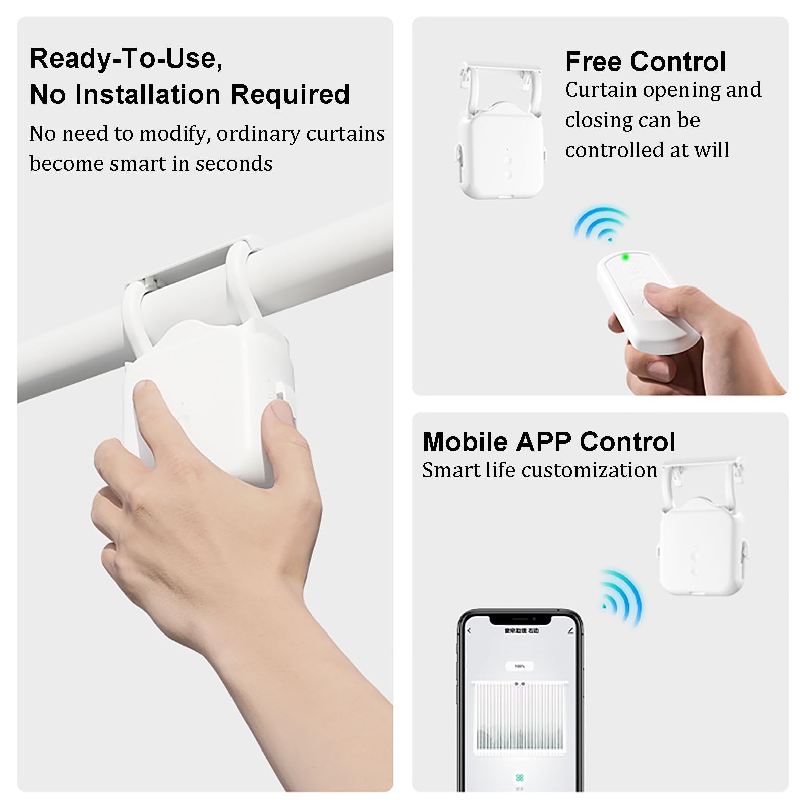 Chiudiporta Automatico per Tende Intelligenti, Macchina Elettrica Wireless per Tende con Pannello Solare, Nessuna Ricarica Configurazione Timer di Controllo App Facile da Installare Track 1PC