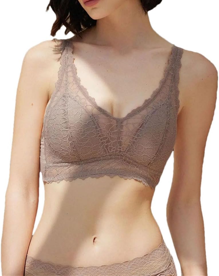 Women's Lace Bra Silk Cup Lining Wire Free Solid Color Thin Soft Bras