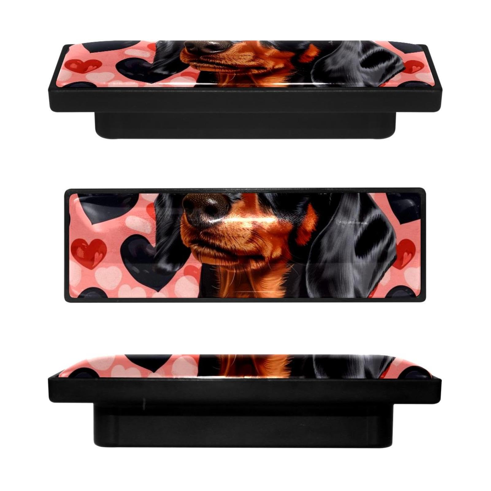 4 Boutons de placard teckel rectangulaires en forme de cœur
