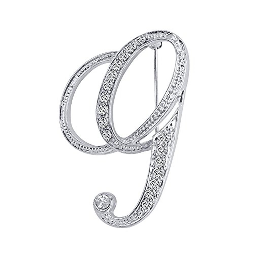 Opromo 26 Letters Silver Plated Metal Clear Crystal Lapel Pin Brooches Collar-Silver Letter G-1pcs