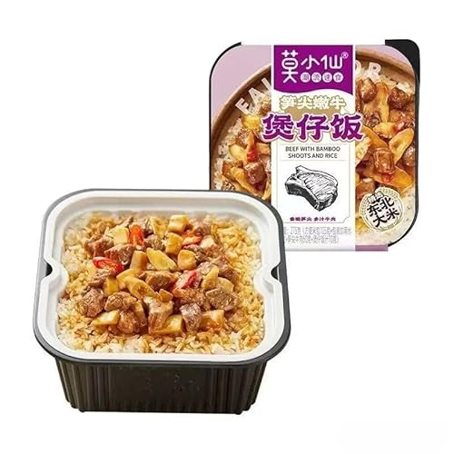 Chinese instant rice, self heating Little pan rice, instant food, Korean style kimchi mixed with,student dormitory supper, office lunch,Snacks (Rice noodles with Bamboo Shoots,1 box)