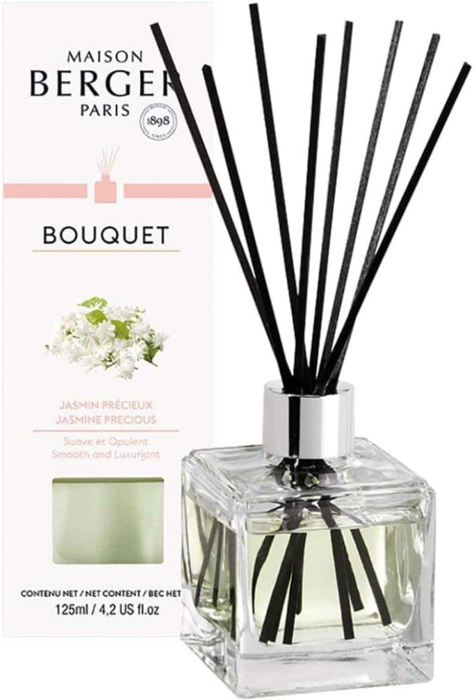 Berger Perfume, Reed Room Diffuser in a Clear Cube Precious Jasmine CUBE JASMIN PRÉCIEUX TRANSPARENT transparent