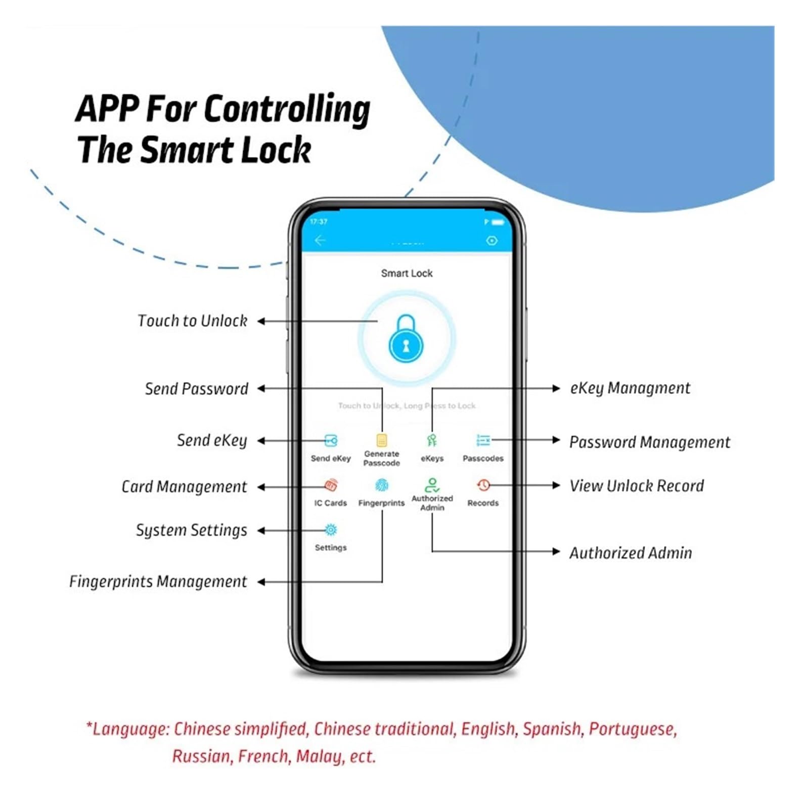 IP66 wasserdichte TTlock App Elektronischer Schlossgriff Intelligente Tastatur Schiebetürschlösser for Hotelbüros Einfache Hohe Sicherheit(Black,240 270 2885 Sliding)