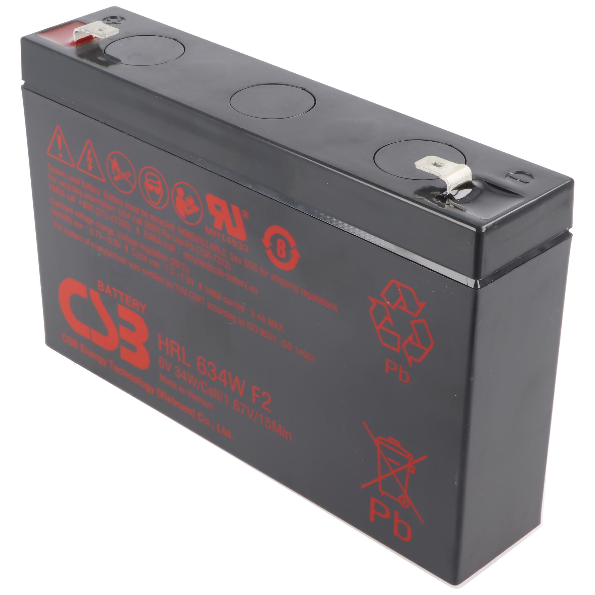 CSB HRL634W Batterie au plomb AGM 6 V 5,6 Ah 34 Wh 151 x 34 x 98,3 mm Faston 6,3 mm