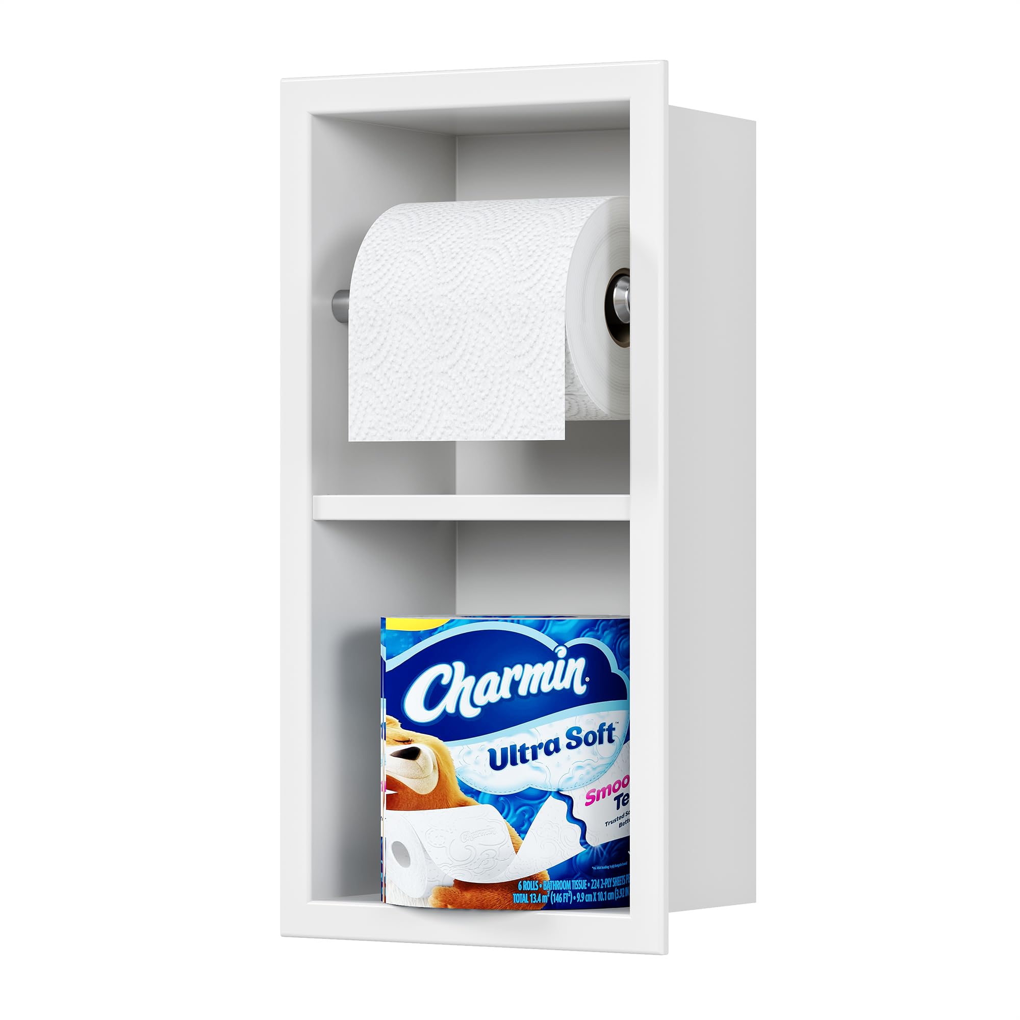 Qeke Recessed Toilet Paper Holder, Dual Rolls Tissue Toilet Holder, Black — Amazon image 10