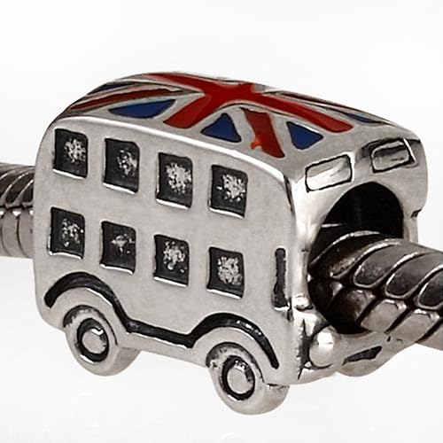Miniatura 2 de Bus Charm - Abalorio de plata de ley 925 de Londres con dije de bandera del Reino Unido, dije de viaje para pulsera de bricolaje, Plata esterlina,