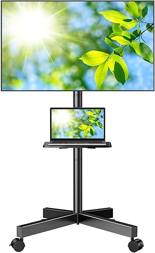 PERLESMITH Soporte de TV móvil para televisores de pantalla LCD LED plana/curvada de 23 a 60 pulgadas, carrito de TV inclinable con capacidad para