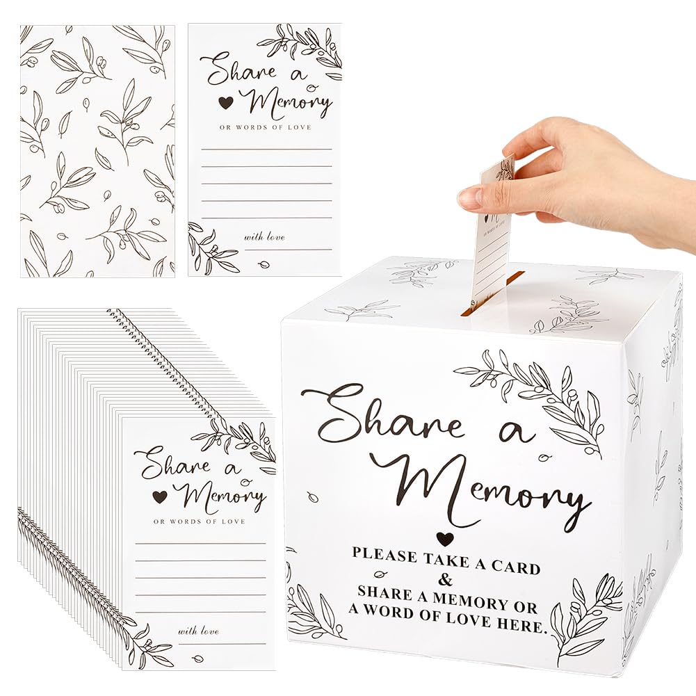 UNICRAFTALE 50pcs White Share a Memory Cards and 1pc Paper Message Box Celebration of Life Ideas Card Box Memorial Decorations for Celebration of Life Wedding Birthday Retirement Funeral