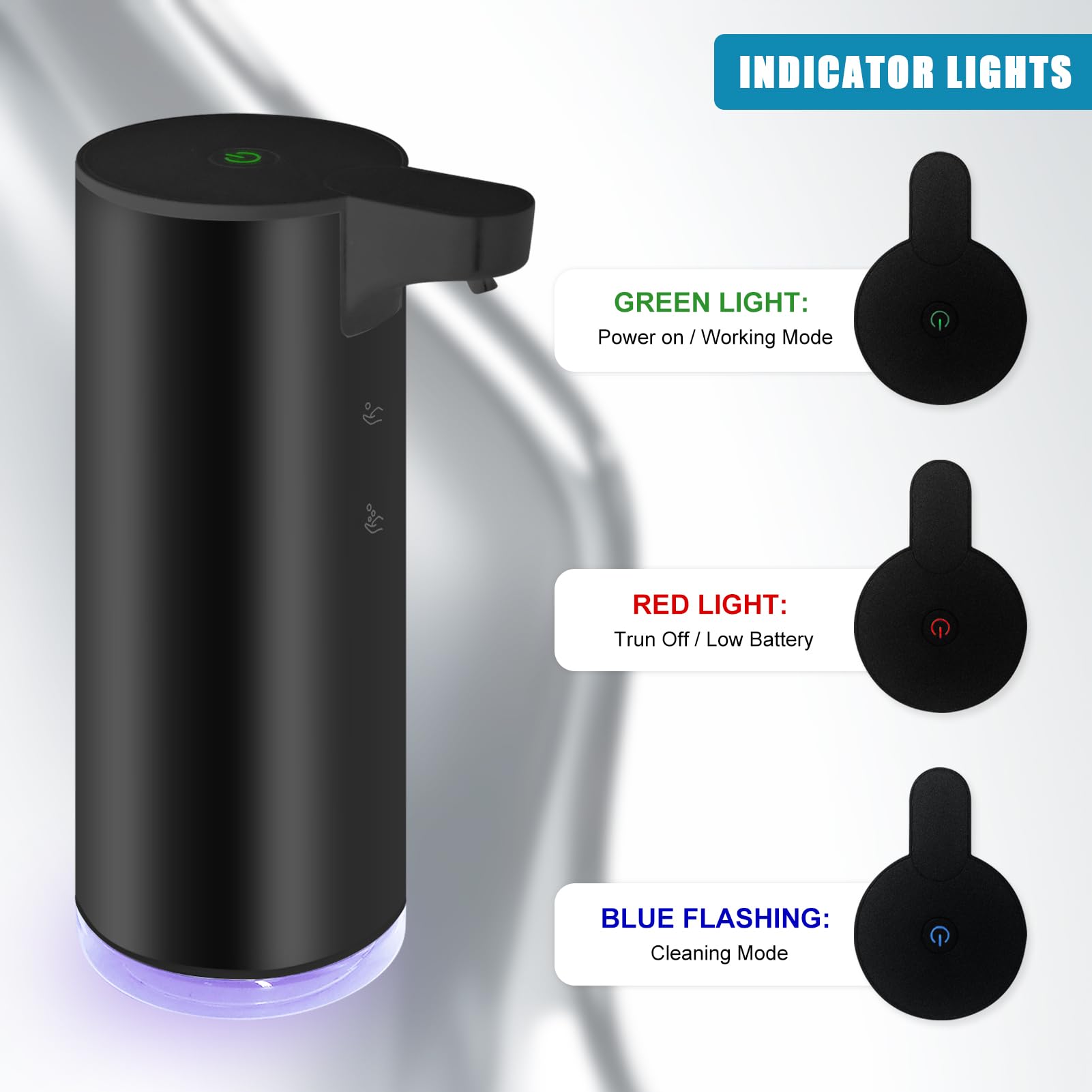 Dispensador Jabon Baño Automático de Acero Inoxidable con Sensor Dispensador de Jabón Infrarrojo Eléctrico IPX5 Resistente al Agua USB-C Carga (Negro - Espuma)