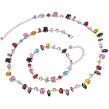 Silver Plated Rainbow Crystal Necklace, Sparkly Cubic Zirconia Rhinestone Multicolor Chain Choker Bracelet Earring Jewelry Set
