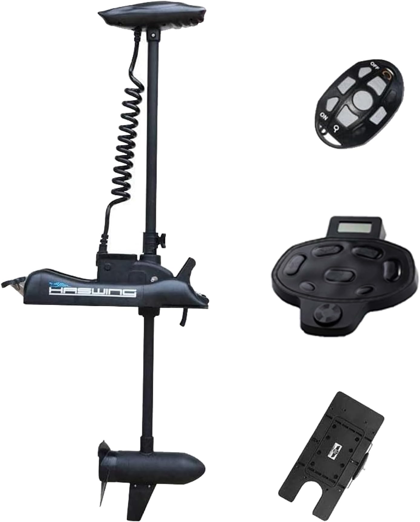 Black Haswing Cayman 12V 55lbs 48 inch Bow Mount Electric Trolling Motor Lightweight, Variable Speed, with Foot Control/Quick Release Bracket for Bass Fishing Boats Freshwater/Saltwater