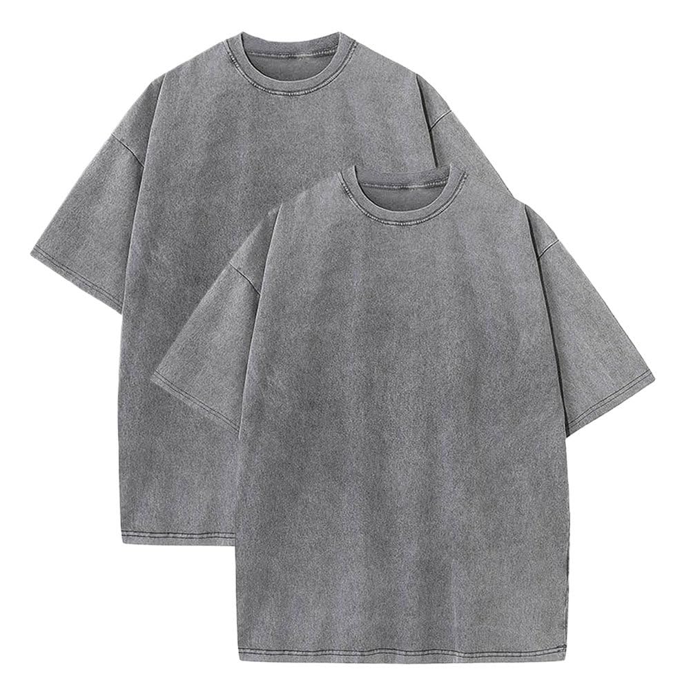 Botong Pump Covers T-Shirts Workout T Shirts for Men Oversized Gym Loose Fit Tshirt Vintage Heavyweight Tee 2pcs Grey 5XL