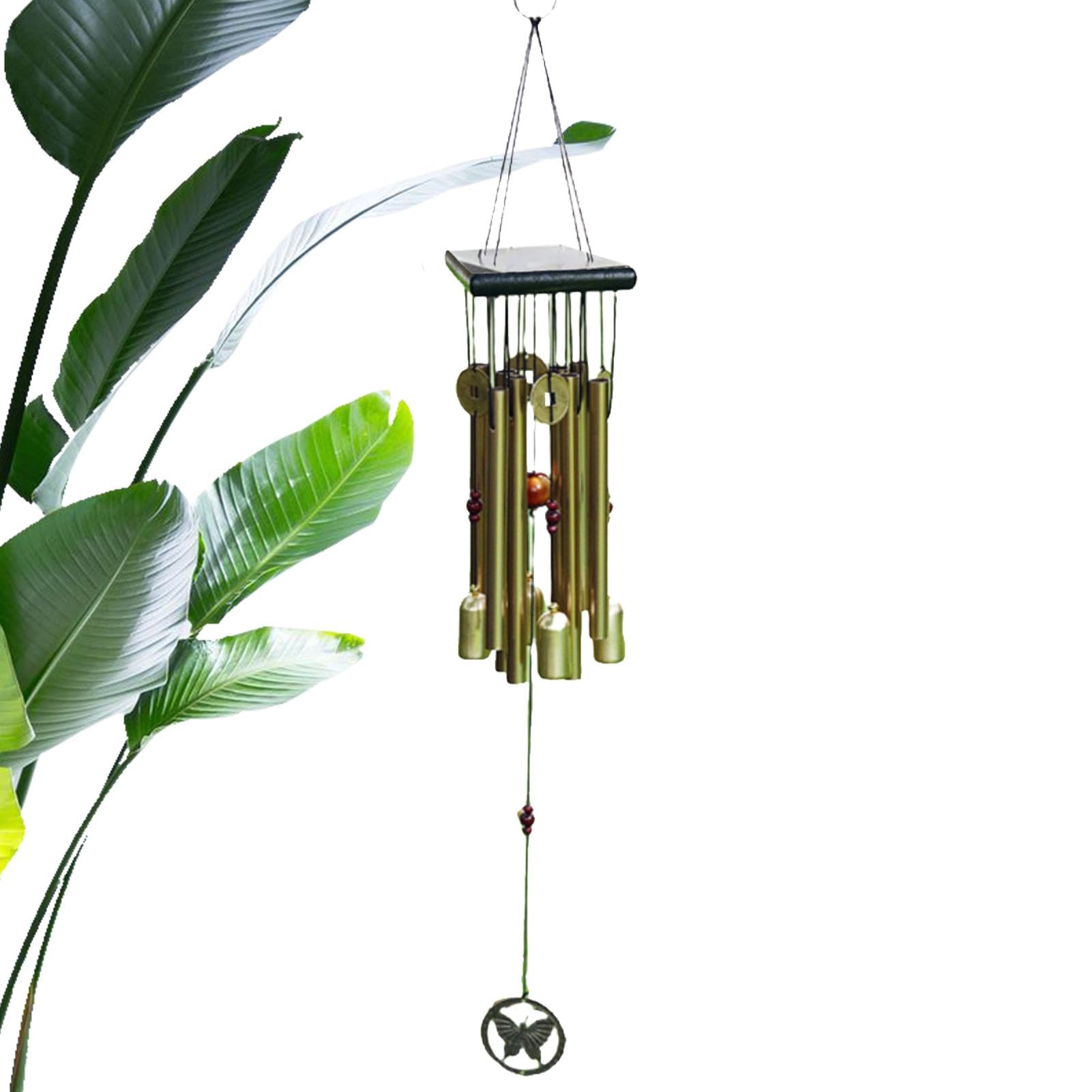 Campanilla de viento de madera, decoración de jardín de mariposa de cobre, campanillas de viento de melodía al aire libre, campanilla de viento decorativa de mariposa para exteriores de 25.6 pulgadas