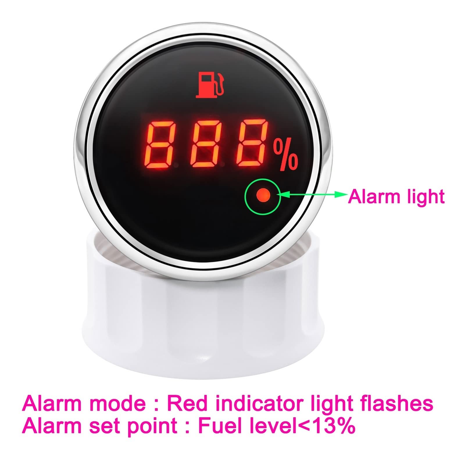 Indicador de nivel de agua, Medidor de nivel de tanque de combustible Digital for coche de barco marino de 52mm 0-190Ω medidor de nivel de combustible impermeable + Sensor para barco, coche, camión, c