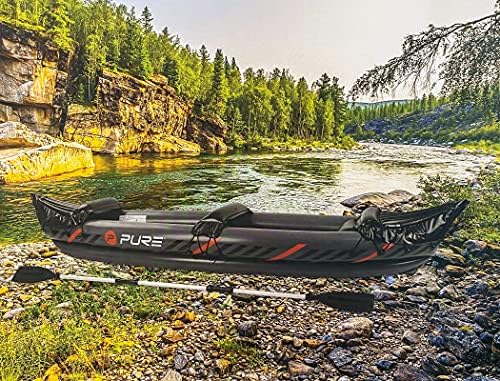 Pure4Fun Inflatable Kayak - 2 Person Inflatable Kayak Boat Set - Includes Aluminium Paddle, Repair Kit, Black / Red, 325x81x53cm, P4F150040