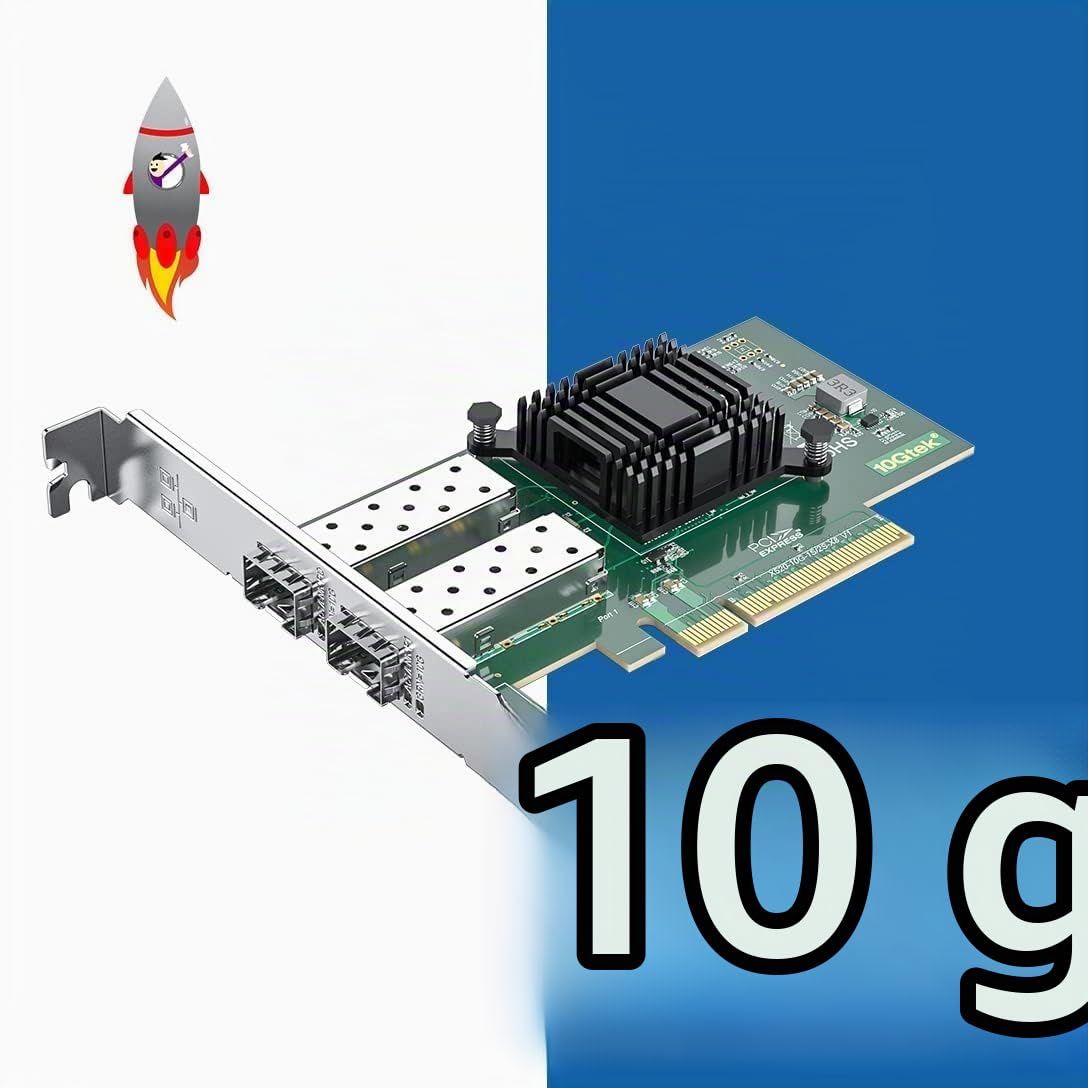 H!Fiber.com Carte réseau Ethernet 10G, 2 Ports SFP+ NIC, 10GbE CNA, Spec équivalent à X520-DA2, avec contrôleur Intel 82599ES, supportant Windows Server/Linux/VMware (Pas de Support Mac)