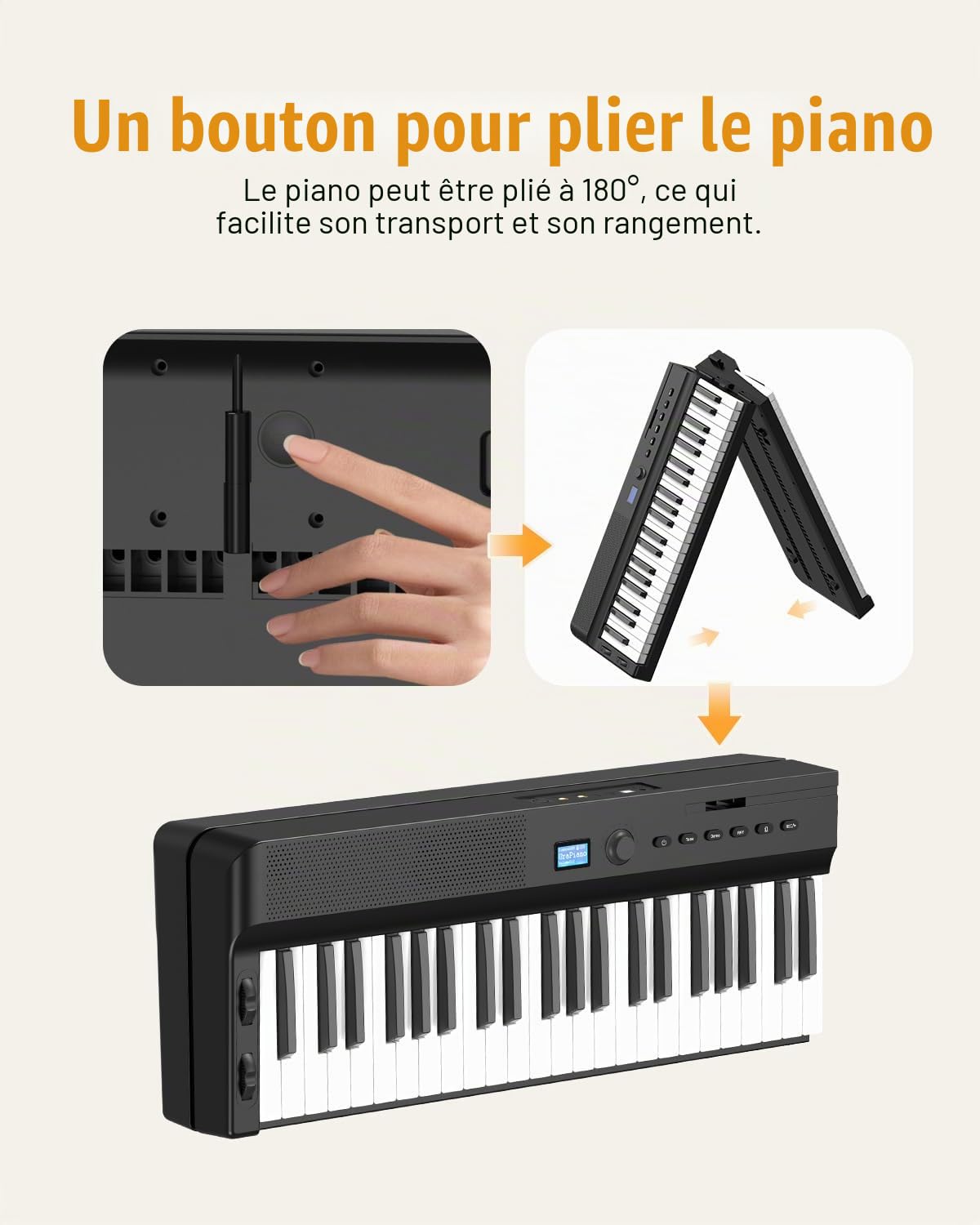 Clavier de piano pliable amélioré 88 touches pleine taille semi-lesté Support MIDI, Bluetooth portable pliable avec pédale de sustain et sac de piano, support de partition le meilleur cadeau