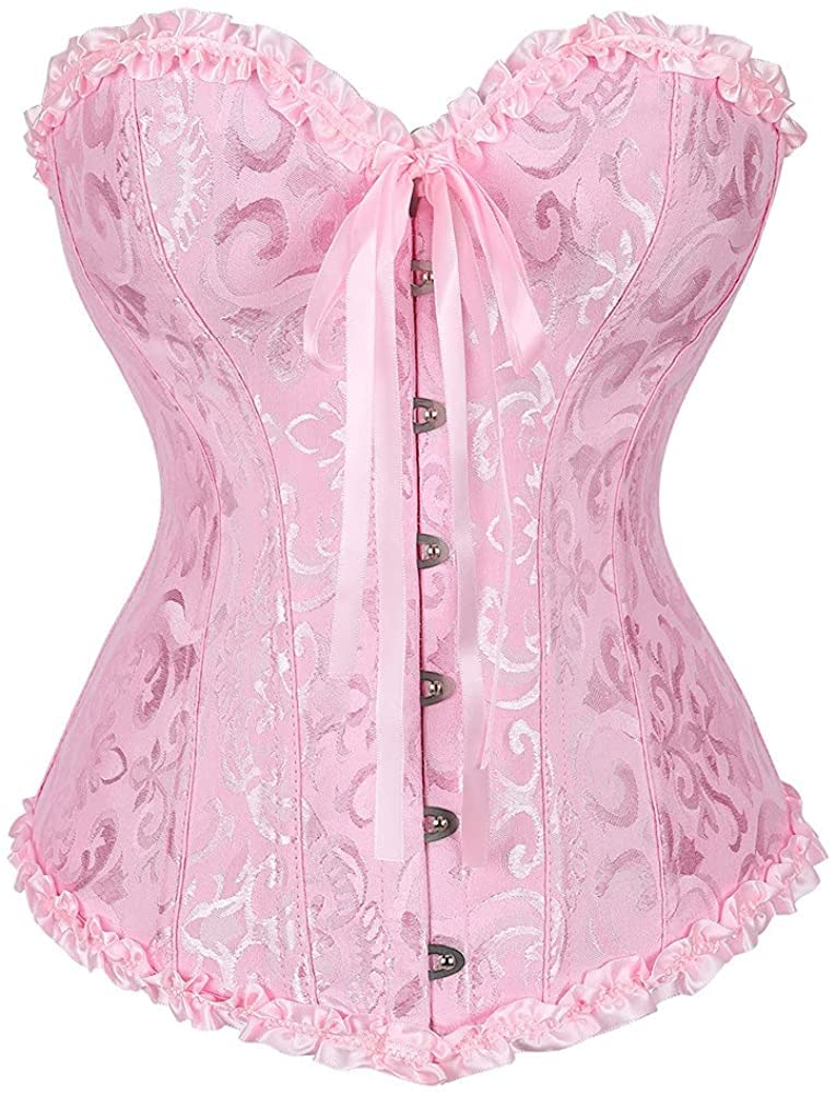 aocasdiy Women's Corsets Lace Up Boned Overbust Corset Bustier Lingerie Satin Floral Bustier Bodyshaper Top-picture-14