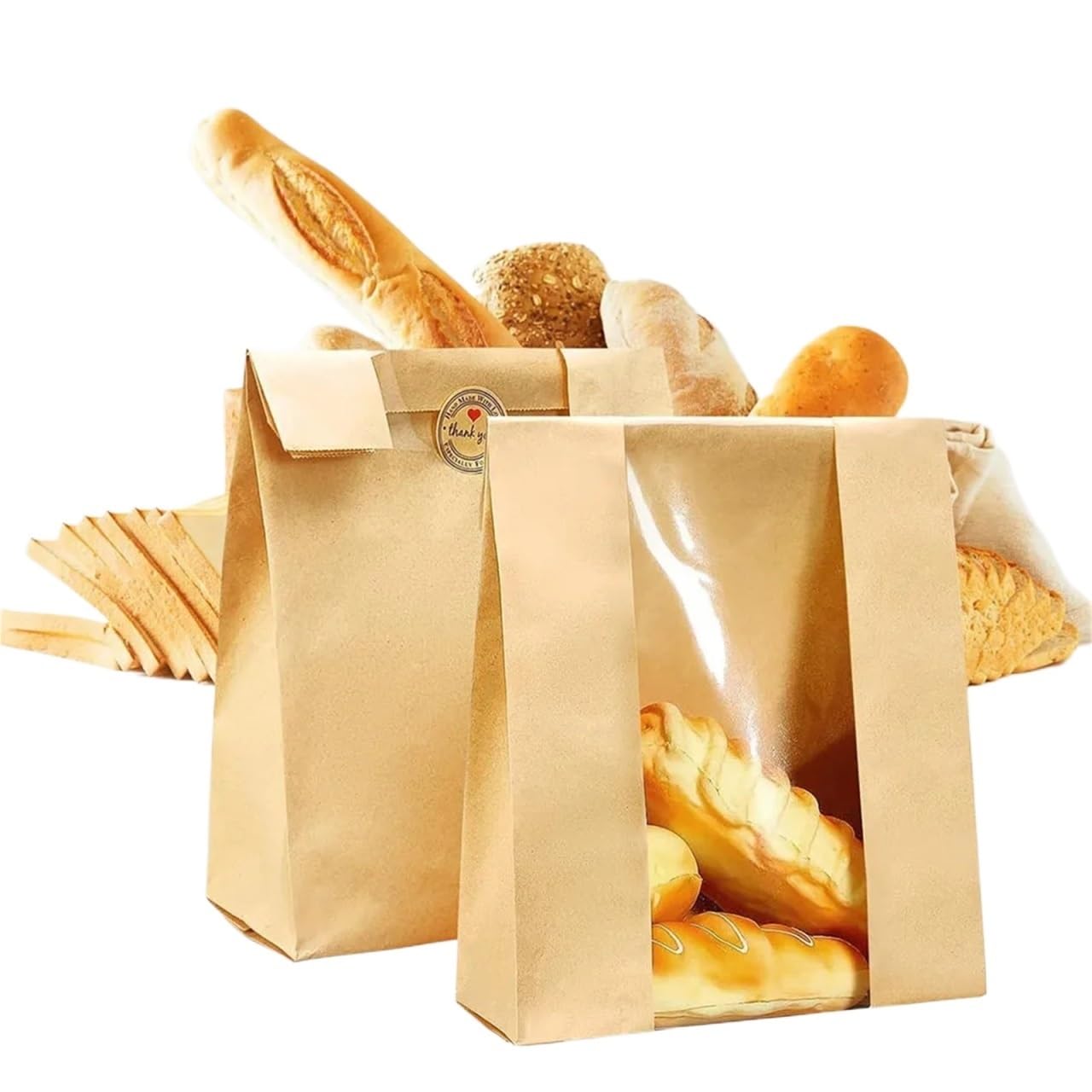 100pcs Transparent Window Bread Bags With Stickers Paper Bakery Packaging For Homemade Baking Toast Cookies for Bread