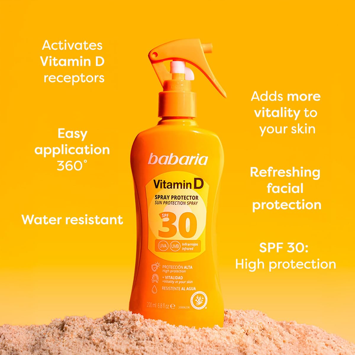 Babaria - Spray Solar Witamina D Spf30 | Solar 30 Body 200ml | Blok przeciwsłoneczny z witaminą D | Pistolet przeciwsłoneczny | Ochrona przeciwsłoneczna 30 Wszystkie rodzaje skóry
