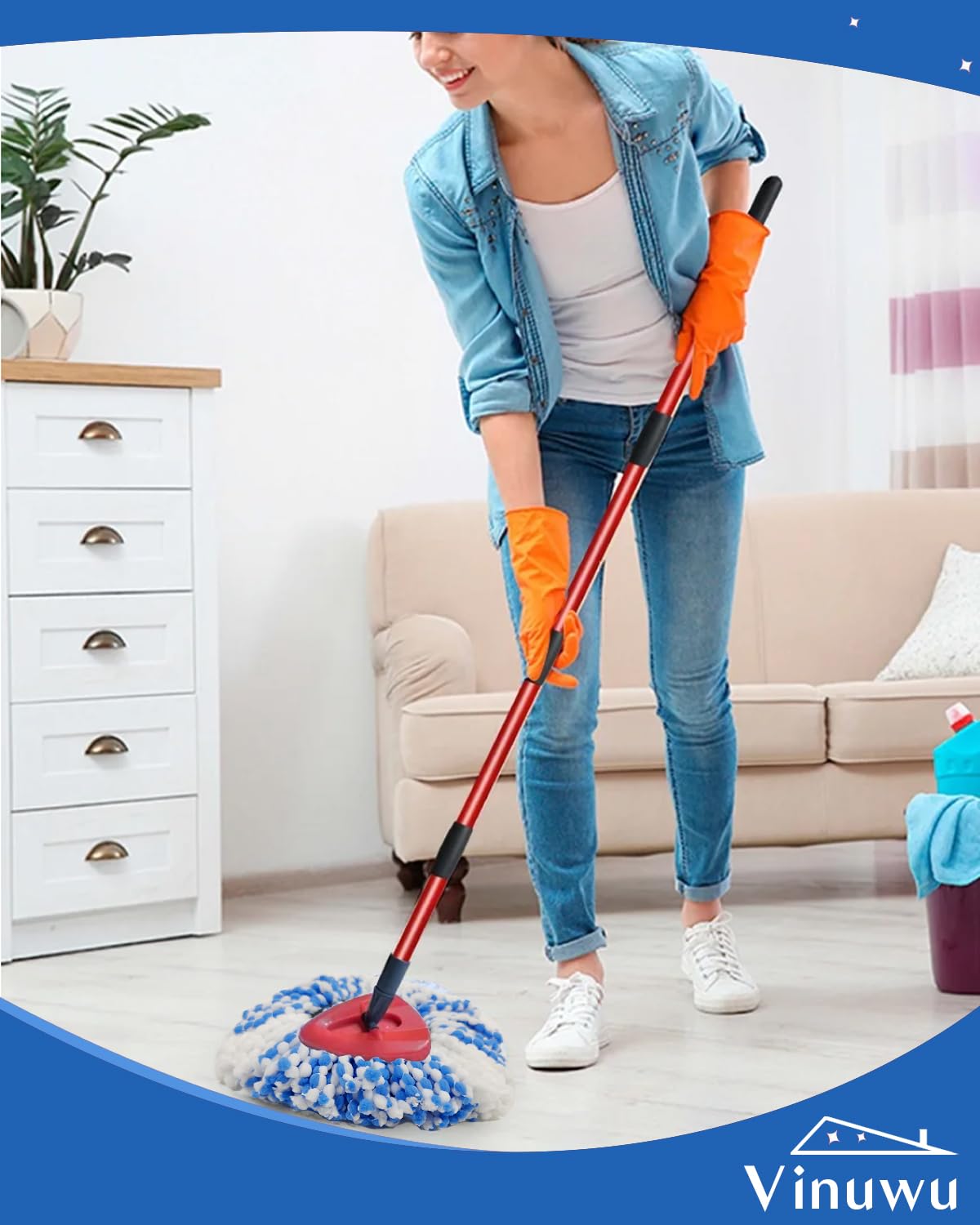Vinuwu Lot de 5 têtes de balai de recharge compatible avec Vileda H2Pro Spin Mop en microfibre serpillière pour système RinseClean à 2 réservoirs, lavables et réutilisables