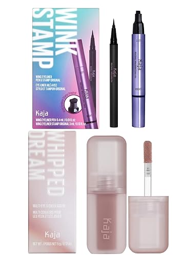 Kaja Delineador de ojos y bolígrafo con alas, sello de guiño + sombra de ojos líquida multiusos y rubor - Whipped Dream 04 Mocha Tarte, paquete de