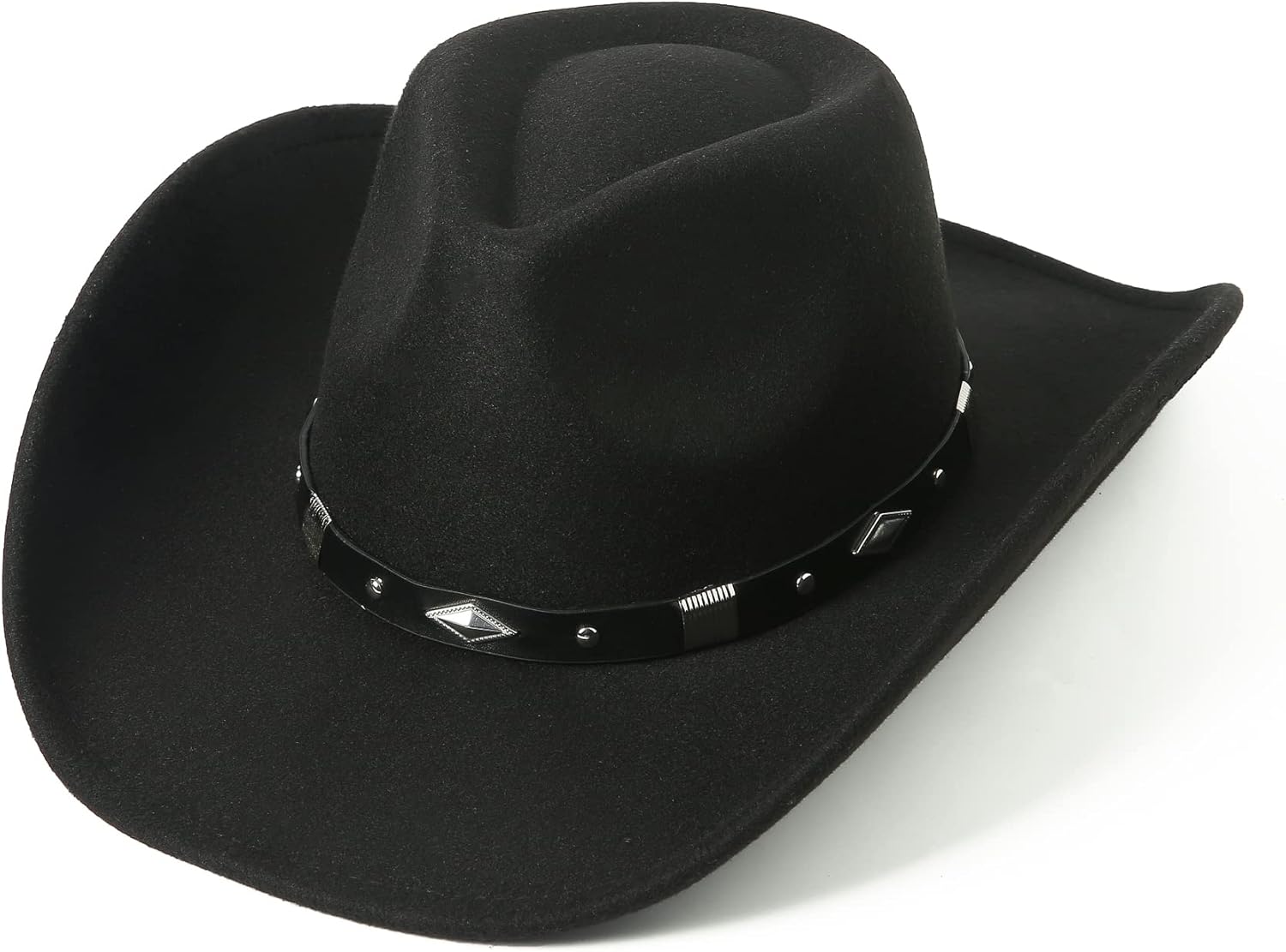Lanzom Women Men Classic Felt Wide Brim Western Cowboy Cowgirl Hat with Belt Buckle(Medium,Black) at  Women’s Clothing store
