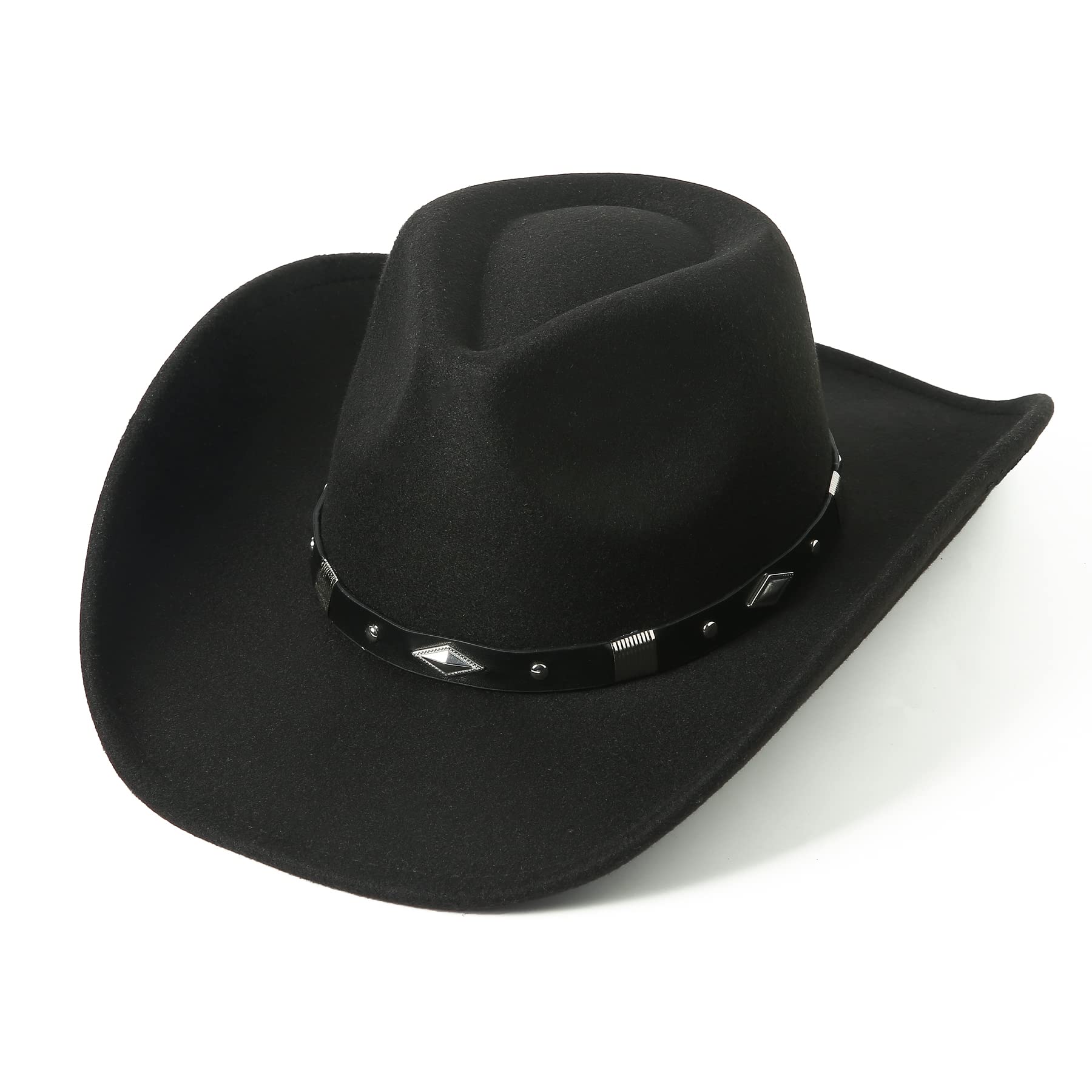 Women Men Classic Felt Wide Brim Western Cowboy Cowgirl Hat with Belt Buckle
