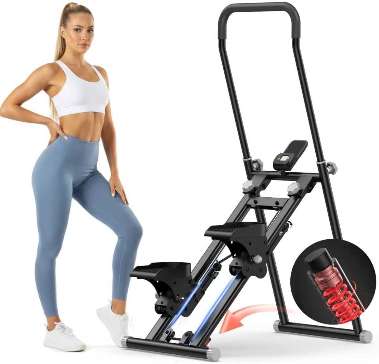 Stair Stepper for Home Gym Exercise, New Version Compact Folding Stair Climber with Quiet Shock-Absorbing Spring, Adjustable Resistance, Long Foam Grip, Stairmaster for Full-Body Workout Equipment