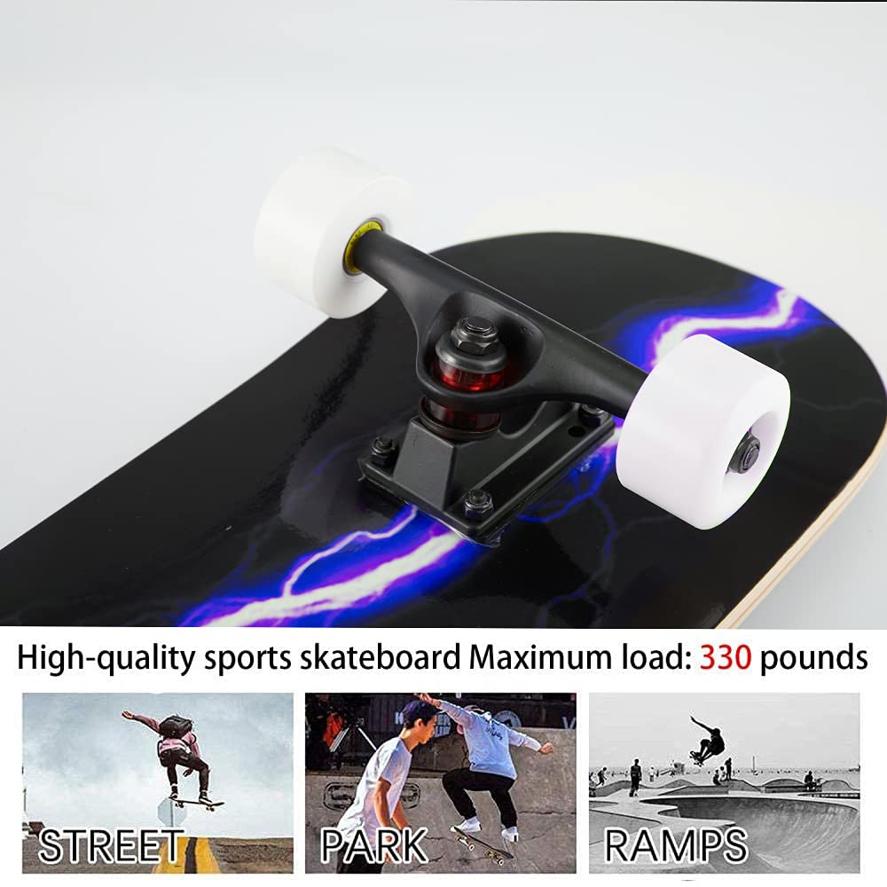 Skateboard estándar de 31 Pulgadas, 7 Capas de Superficie de Arce Monopatín, Apto para niños, Adolescentes, Adultos, Principiantes y Profesionales. Carga máxima 150 kg