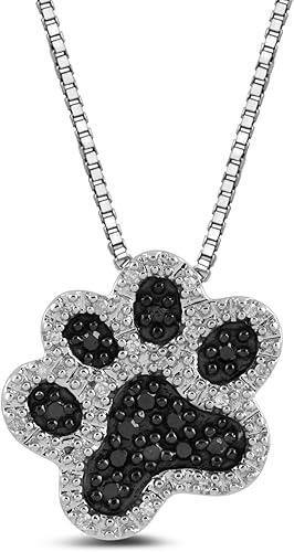 Collar con colgante huella de perro de plata esterlina blanca y negra de diamante 110 cttw 002 cttw color I-J claridad 12-13 18 pulgadas