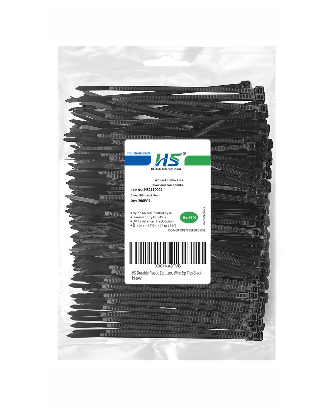 Durable Plastic Zip Ties 4 Inch 200 Pack Small Tie Wraps Thin 18 Lbs Self-Locking Nylon Cable Ties for Electronics Organizer, Tiny Wire Tie Black
