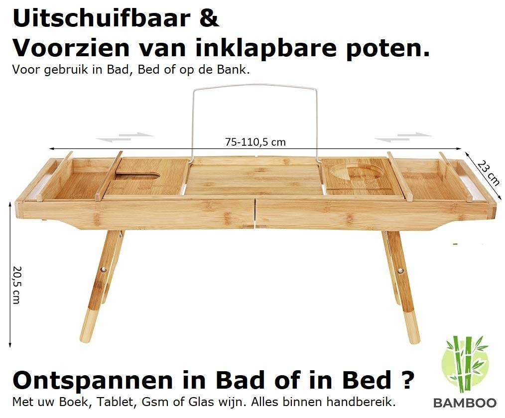 Decopatent 2 in 1 - Badewannenablage & Frühstückstablett mit Stützen - aus Bambus Holz/Badewannentablett/Badewannentisch/Betttablett mit ausklappbaren Beinen