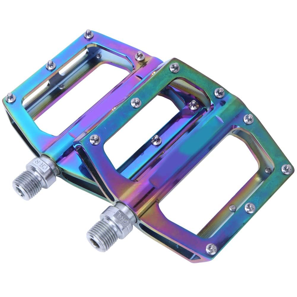 Pedali in lega di alluminio multicolore 058 per bici da strada, mountain bike e pieghevoli - Ampia superficie, cuscinetti autolubrificanti, antiscivolo, leggeri e durevoli