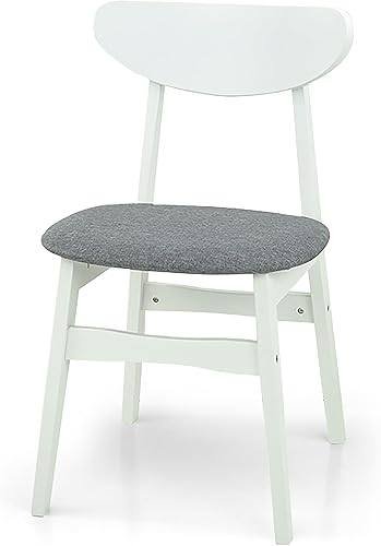 Miniatura 9 de Wickerix Juego de 2 sillas laterales modernas Yumiko de madera maciza para comedor y cocina con asiento acolchado, color blanco
