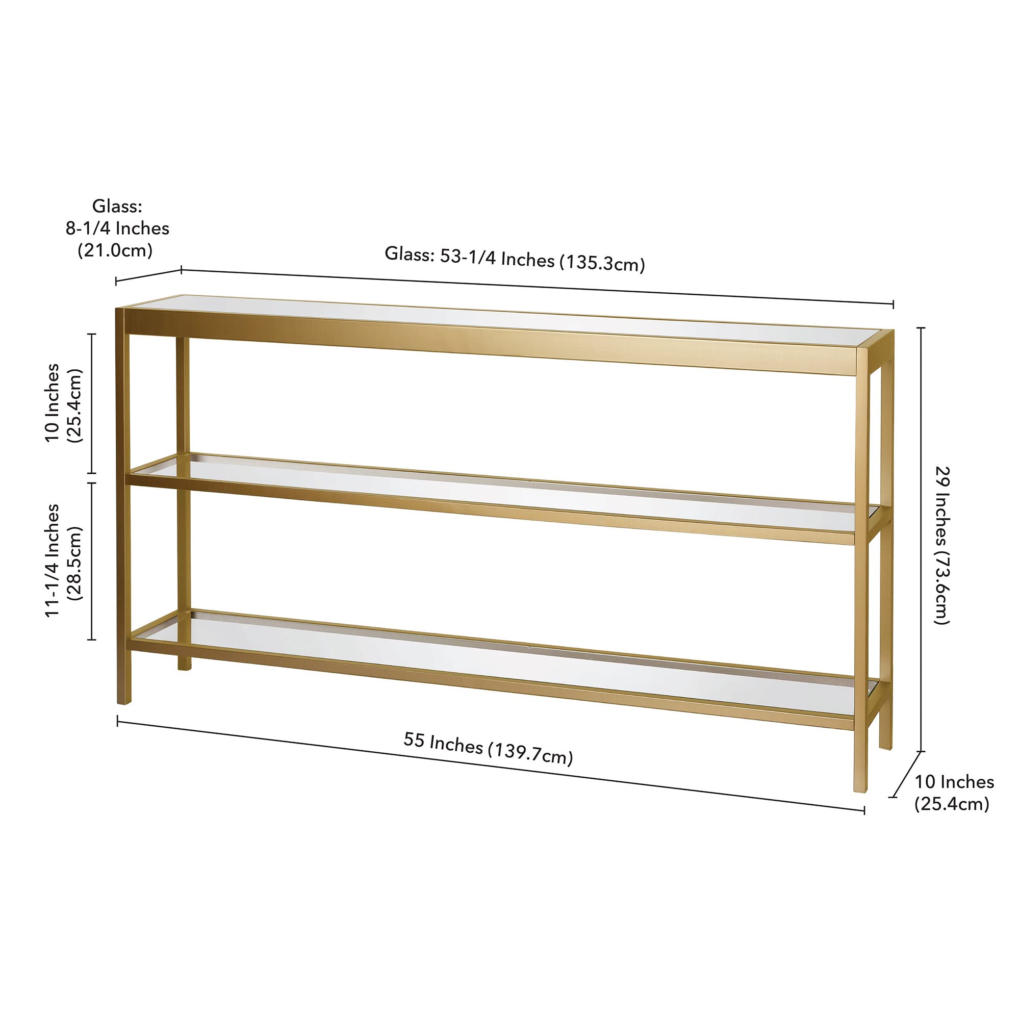 Henn&Hart Modern Console Table with Glass Top, Brass, 55"
