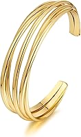 ENSKEFEN Chunky Gold Cuff Bracelet for Women - Multi-Layer Cross Wire Open Adjustable Hollow Wide Bangle