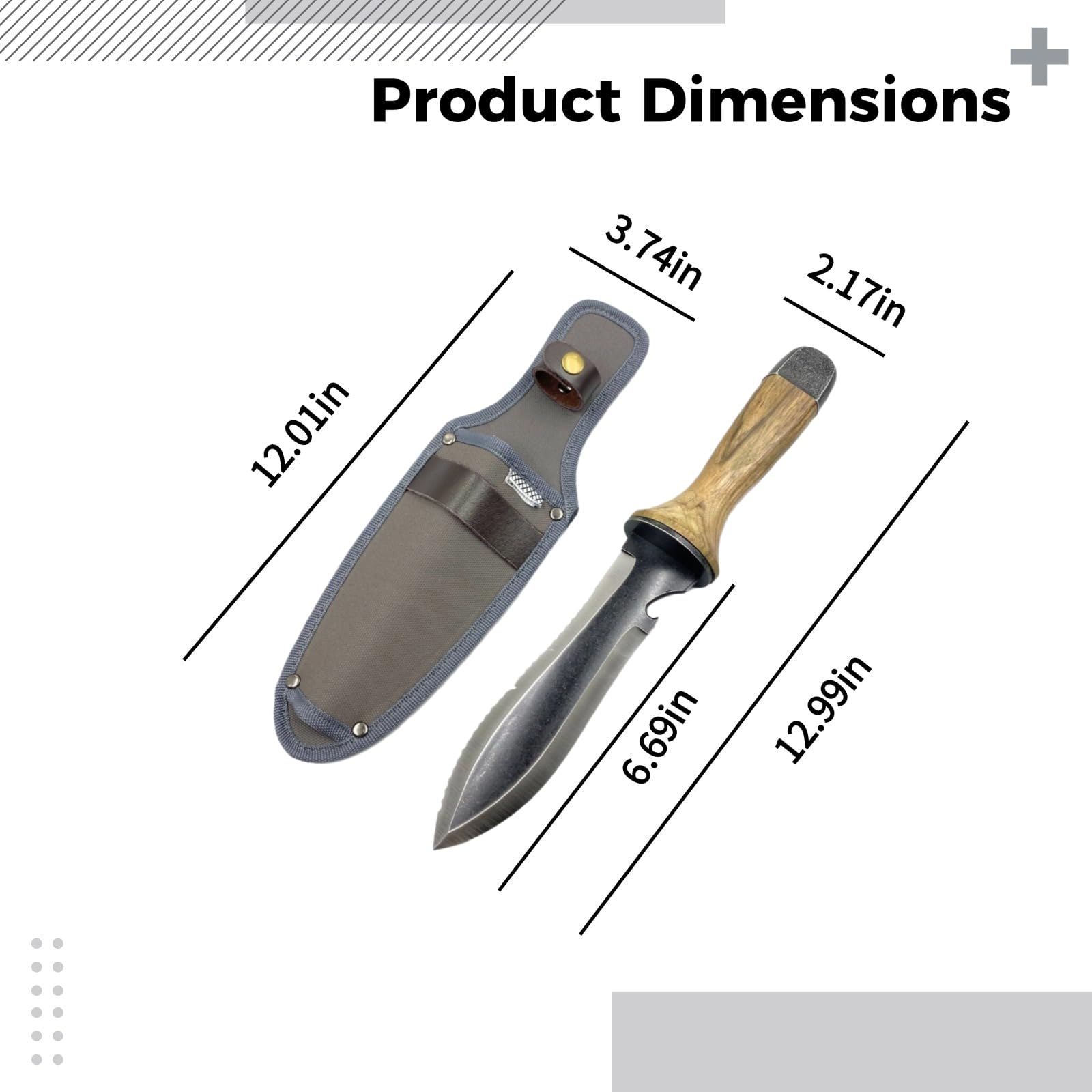 Hori Hori Gartenmesser mit Scheide, multifunktionales Hori Hori Messer für Camping und Pflanzen, Edelstahlklinge mit Walnussholzgriff, mit Lederband