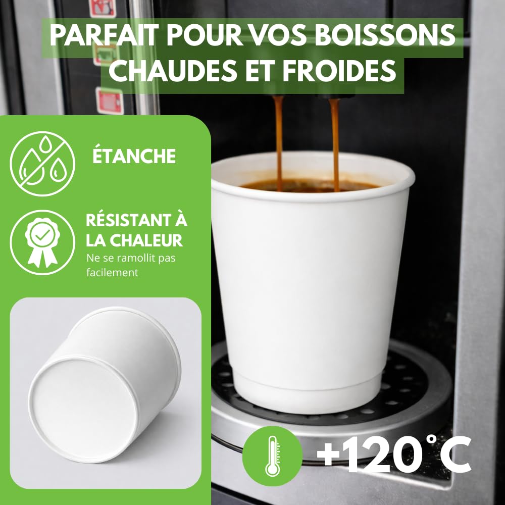 COVR 500 Gobelets Double Paroi 8 oz / 25 cl / 500 unités, Recyclables, Boisson Chaude et Boisson Froide, Solide et Bonne Prise en Main, Résistant